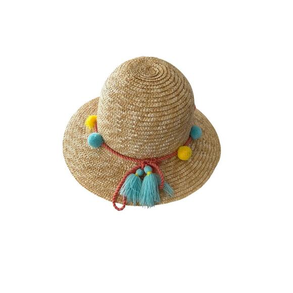 Matilda Jane Straw Hat Pom Poms Beach Hat Little Girl's Brim Hat Bohemian - Picture 3 of 8